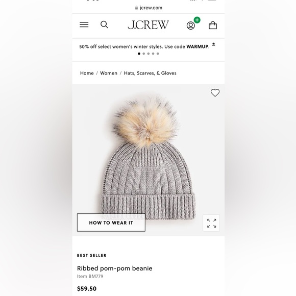 J Crew grey rib knit beanie with Pompom - Picture 2 of 3